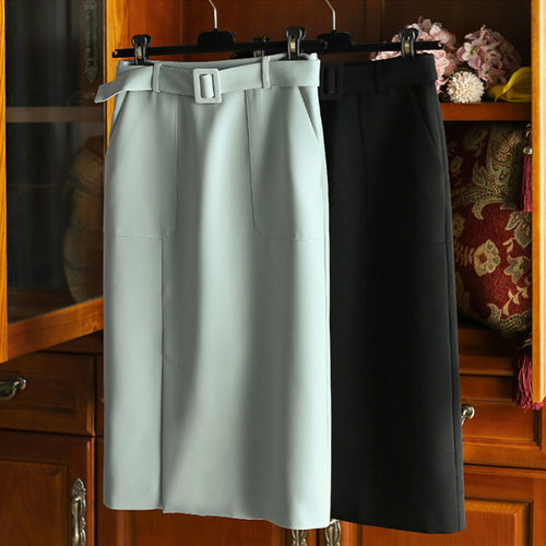 Damen Eleganter High-Waist Bleistiftrock mit Gürtel Shop Nory