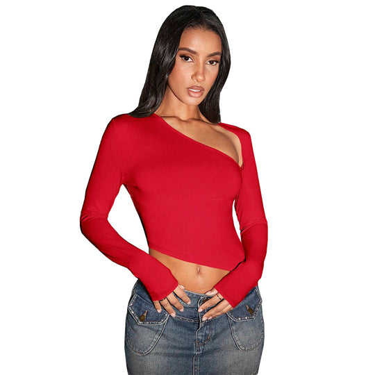 Damen asymmetrisches Langarm-Cropped-Top mit Ein-Schulter-Detail und sculptender Passform Shop Nory