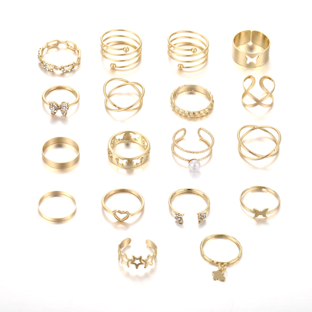 Damen Ring-Set mit kreativen Designs und funkelnden Akzenten Shop Nory