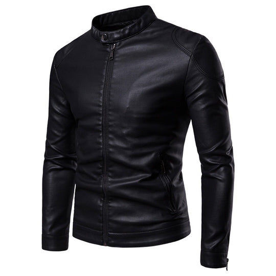Herren Slim-Fit Kunstleder-Motorradblouson mit Stehkragen und ergonomischer Schultersteppung Shop Nory