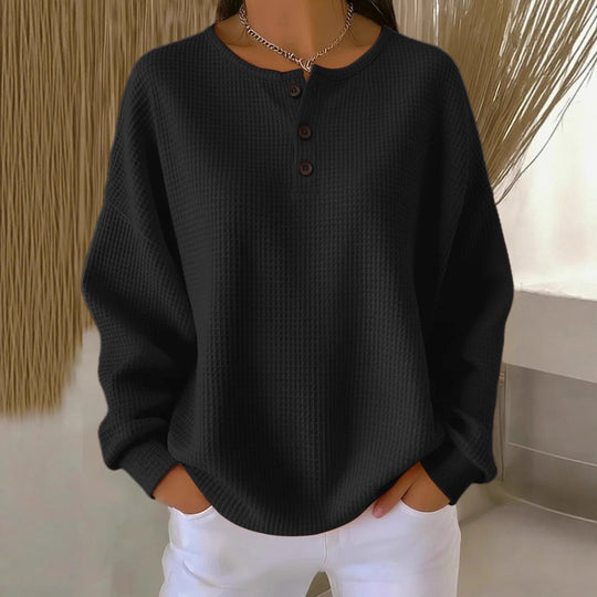 Damen Waffelstrick-Henley-Longsleeve mit Knopfleiste und Oversize-Passform Shop Nory