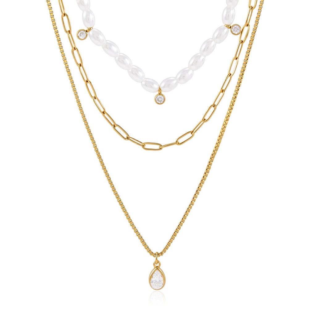 Damen Halskette mit mehrlagigem Design aus hypoallergenem Edelstahl und stilvollem Zirkonia-Anhänger Shop Nory