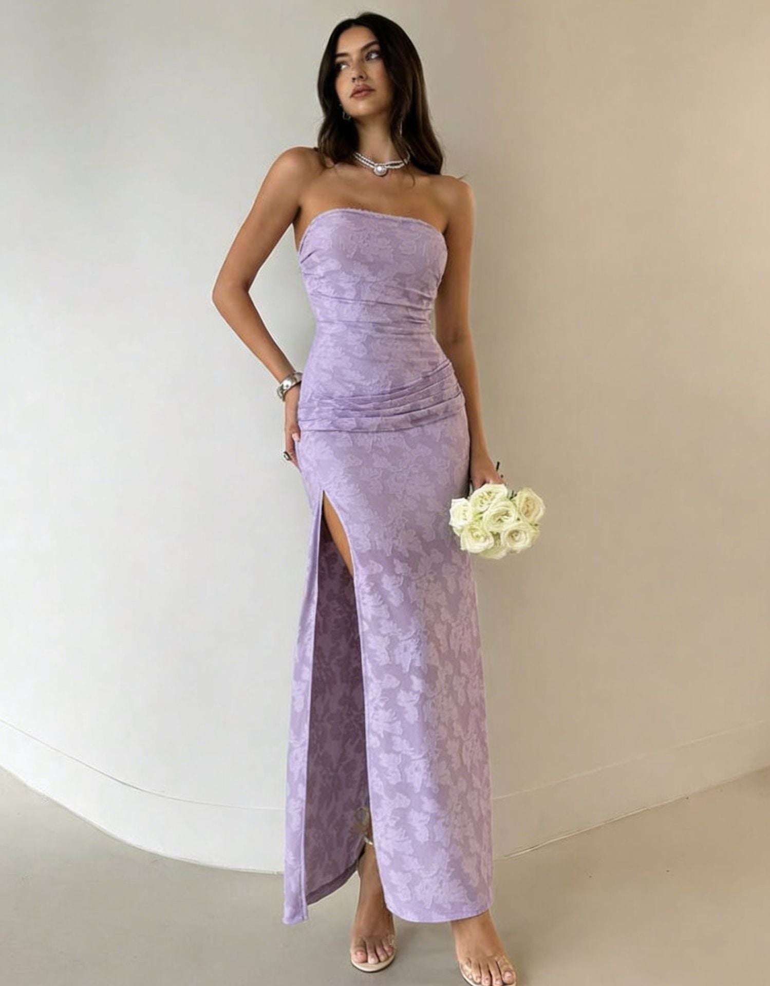 Damen Elegantes Maxikleid mit floralem Design und hoher Teilung