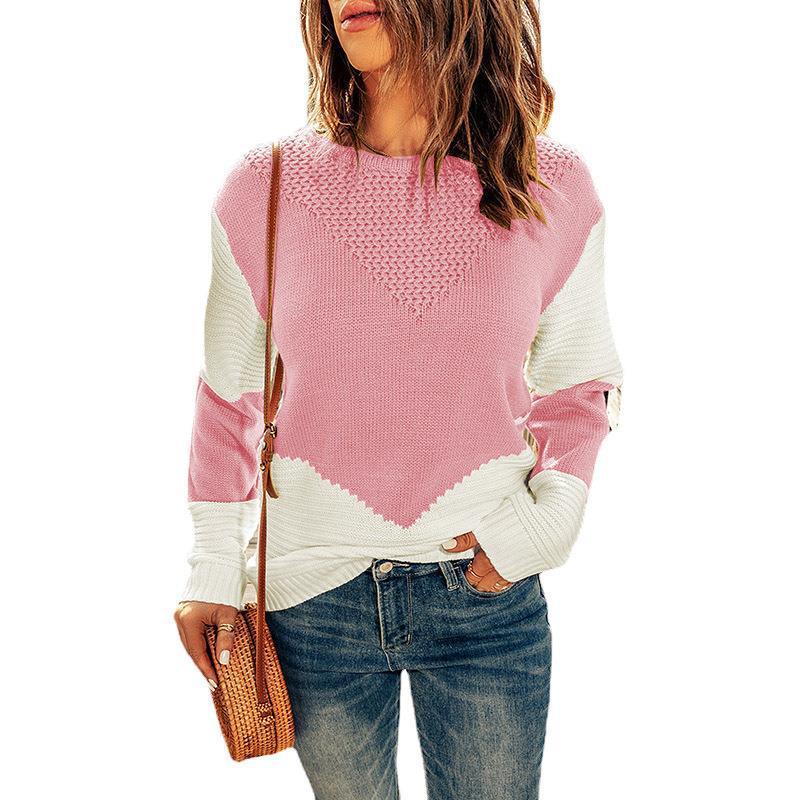Damen Farbblock-Strickpullover mit strukturiertem Yoke und gerippten Ärmeln Shop Nory