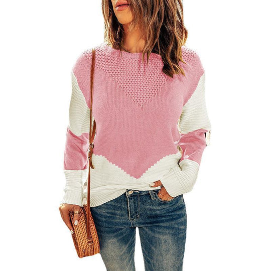 Damen Farbblock-Strickpullover mit strukturiertem Yoke und gerippten Ärmeln Shop Nory