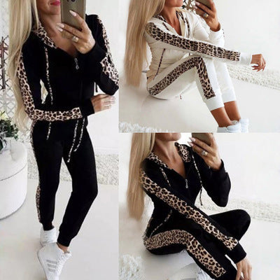 Damen Sportanzug mit modischem Leopardenmuster