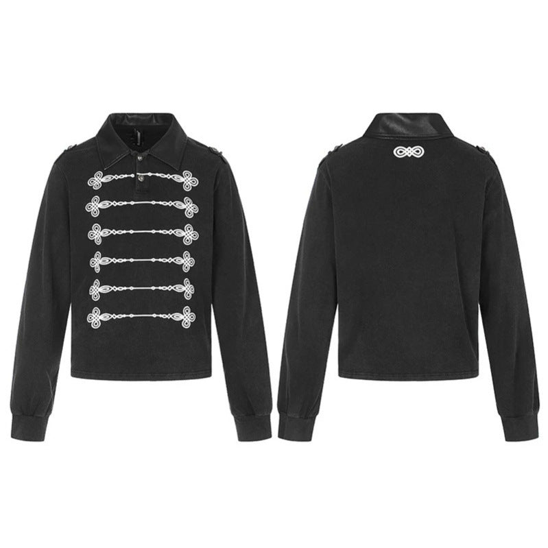Damen Pullover im Military-Style mit Polokragen, dekorativen Frogging‑Applikationen und Epauletten Shop Nory