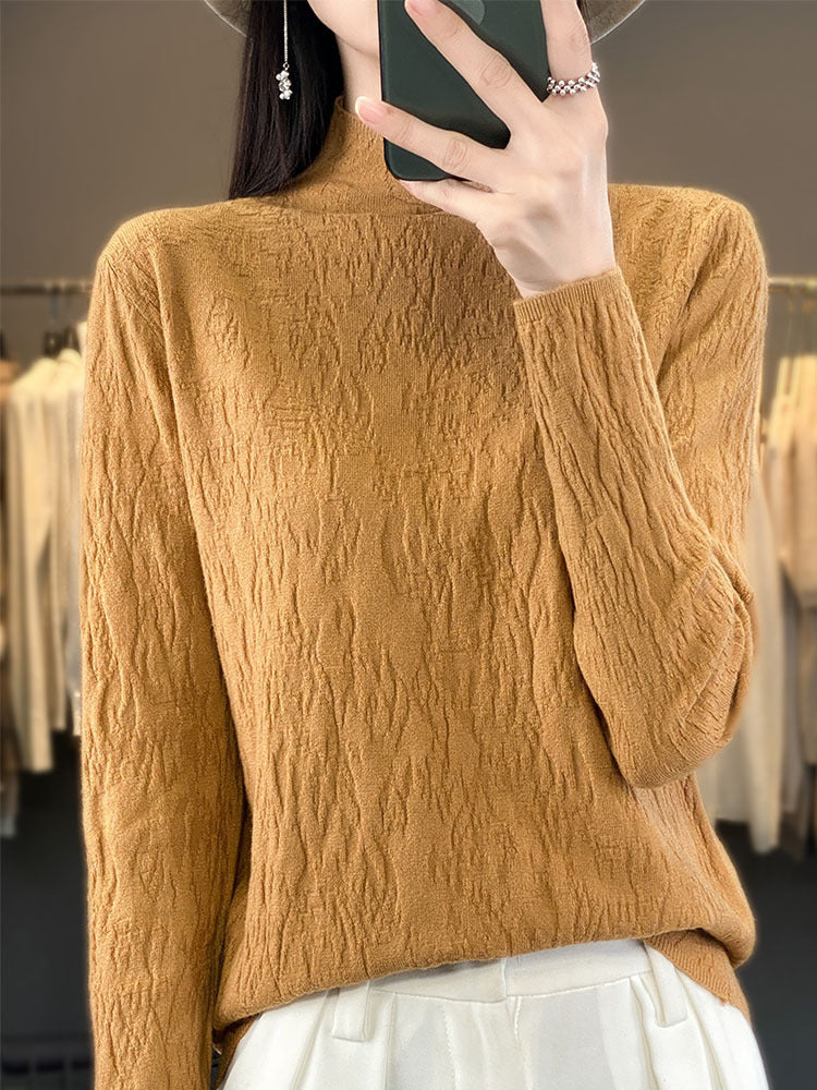 Damen Strukturierter Feinstrick-Pullover mit kurzem Stehkragen und Crinkle-Optik Shop Nory