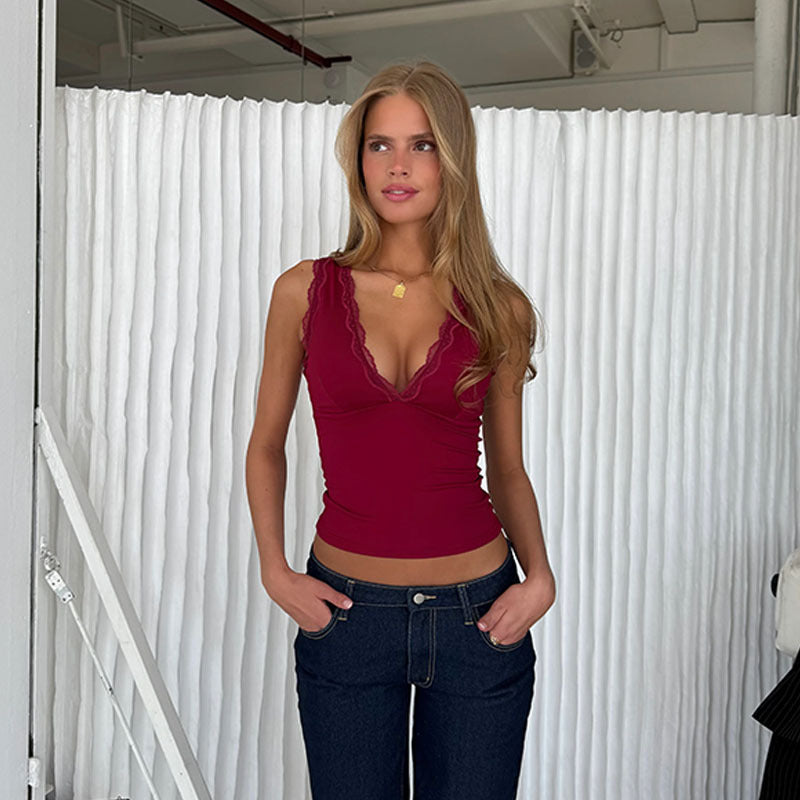 Damen Körperbetontes Tanktop mit Spitzenakzenten