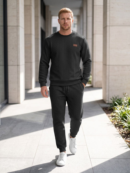 Herren Strukturierter Strick-Jogginganzug mit Rundhalsausschnitt und Kordelbund Shop Nory