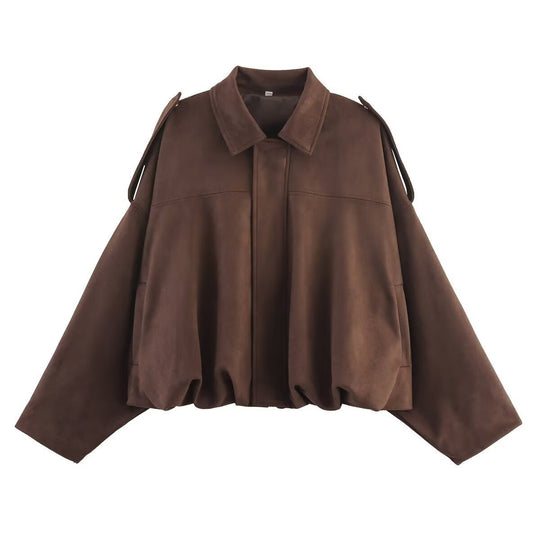 Damen Oversize Wildlederimitat-Kurzjacke Shop Nory