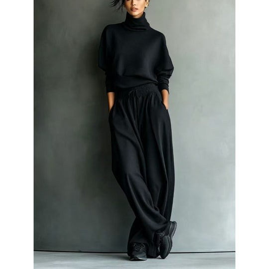 Damen Strick-Loungewear-Set mit Rollkragen und weiten Palazzo-Hosen Shop Nory