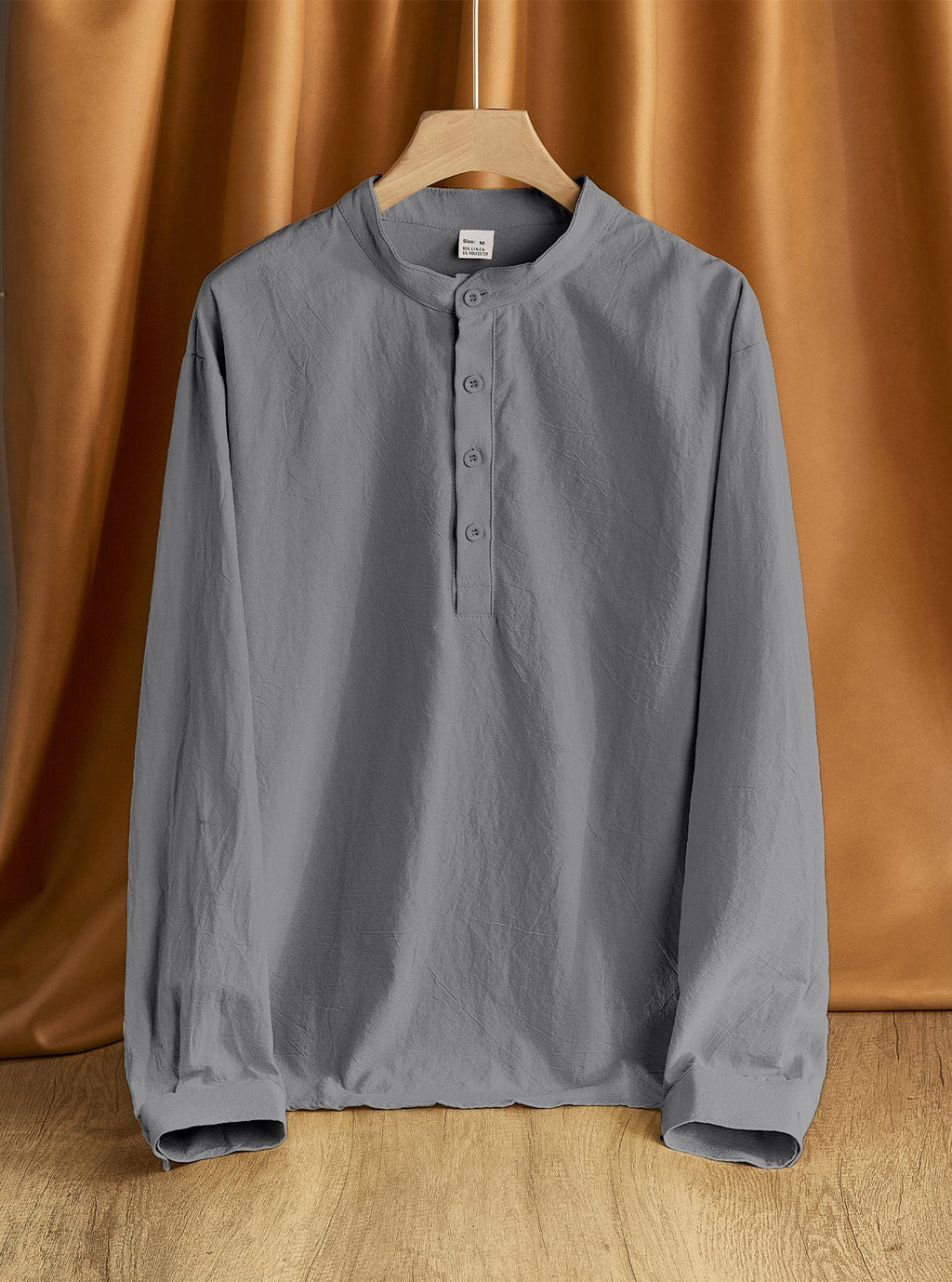 Herren nan Nehru-Kragen-Henley aus Baumwollstretch mit verdeckter Knopfleiste und schmaler Passform