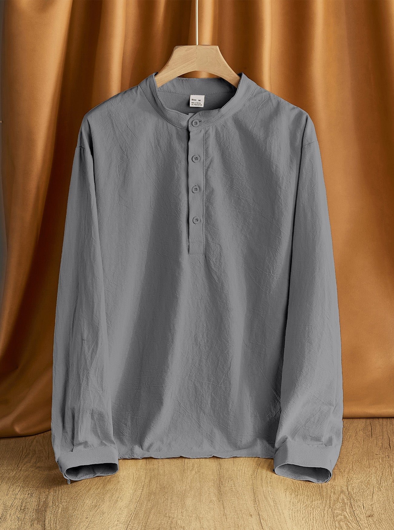 Herren nan Nehru-Kragen-Henley aus Baumwollstretch mit verdeckter Knopfleiste und schmaler Passform