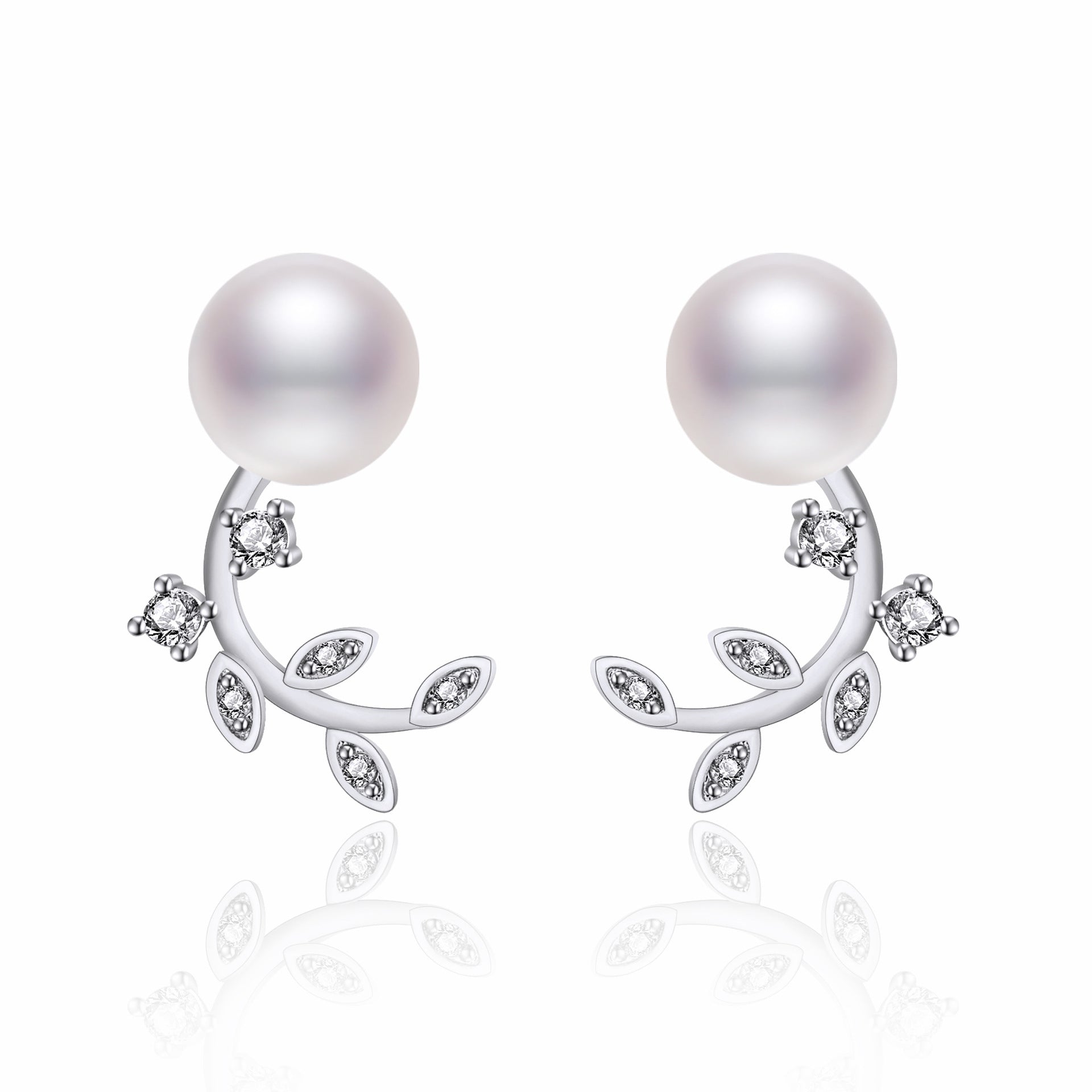 Damen Ohrringe mit filigranem Blatt-Design und edlen Perlen Shop Nory