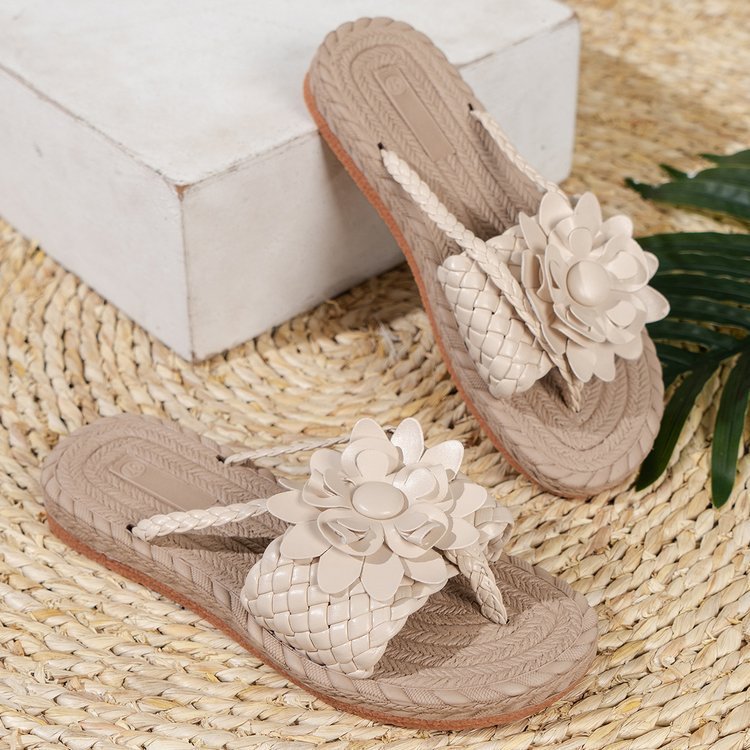Damen Geflochtene Zehentrenner‑Sandalen mit XXL‑Blütenapplikation und gepolstertem Komfortfußbett Shop Nory