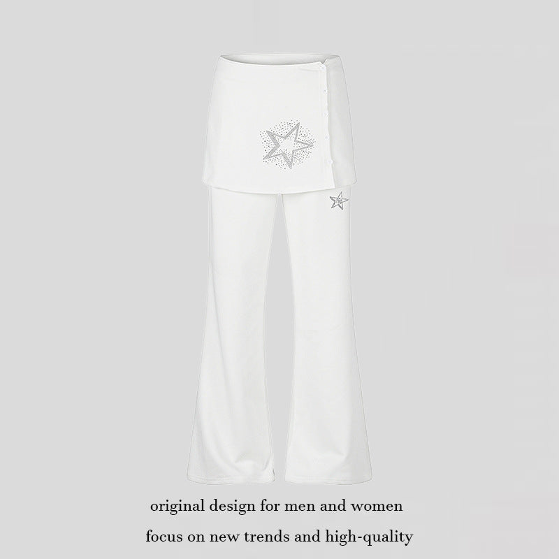 Damen Loungewear-Hose mit integriertem Minirock, weitem Bein und Stern-Strassapplikation Shop Nory