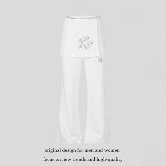 Damen Loungewear-Hose mit integriertem Minirock, weitem Bein und Stern-Strassapplikation Shop Nory