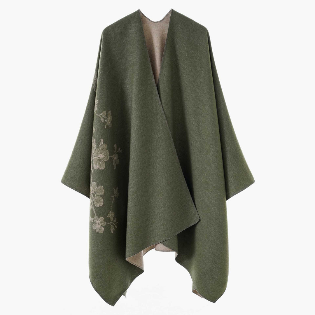 Damen Reversibler Cape‑Umhang aus Wollmix mit floraler Jacquardkante Shop Nory