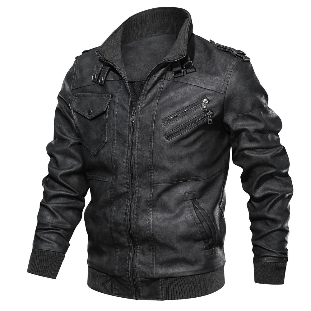 Herren Leder-Bomberjacke im Aviator-Stil mit Stehkragen und Rippbündchen Shop Nory