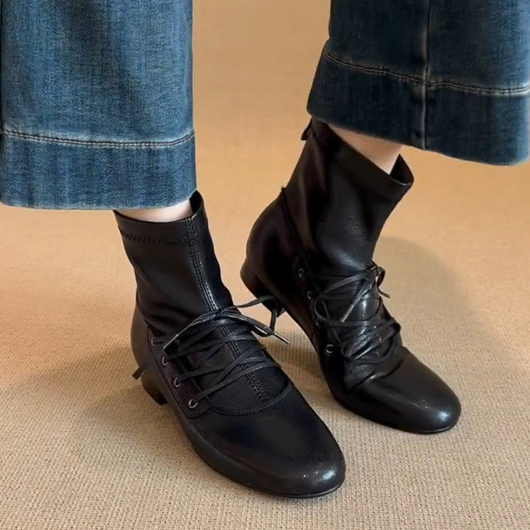 Damen zeitlose Ankle Boots mit hohem Schaft und eleganter Schnürung