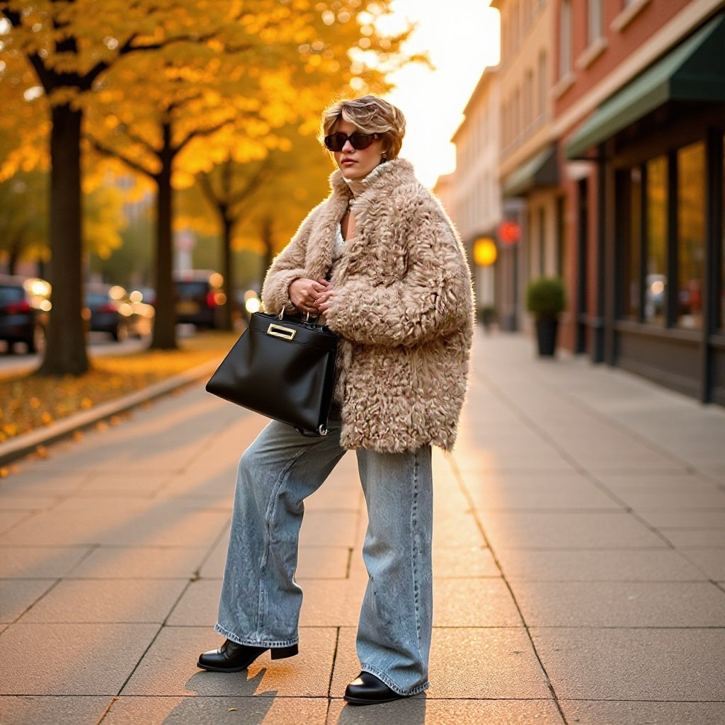 Damen Oversized Kunstfellmantel mit hohem Kragen und Teddystruktur Shop Nory