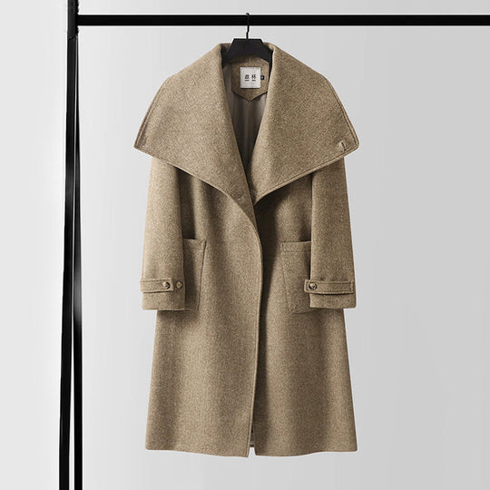Damen Maxilanger Wollmix‑Mantel mit übergroßem Schalkragen und aufgesetzten Taschen Shop Nory