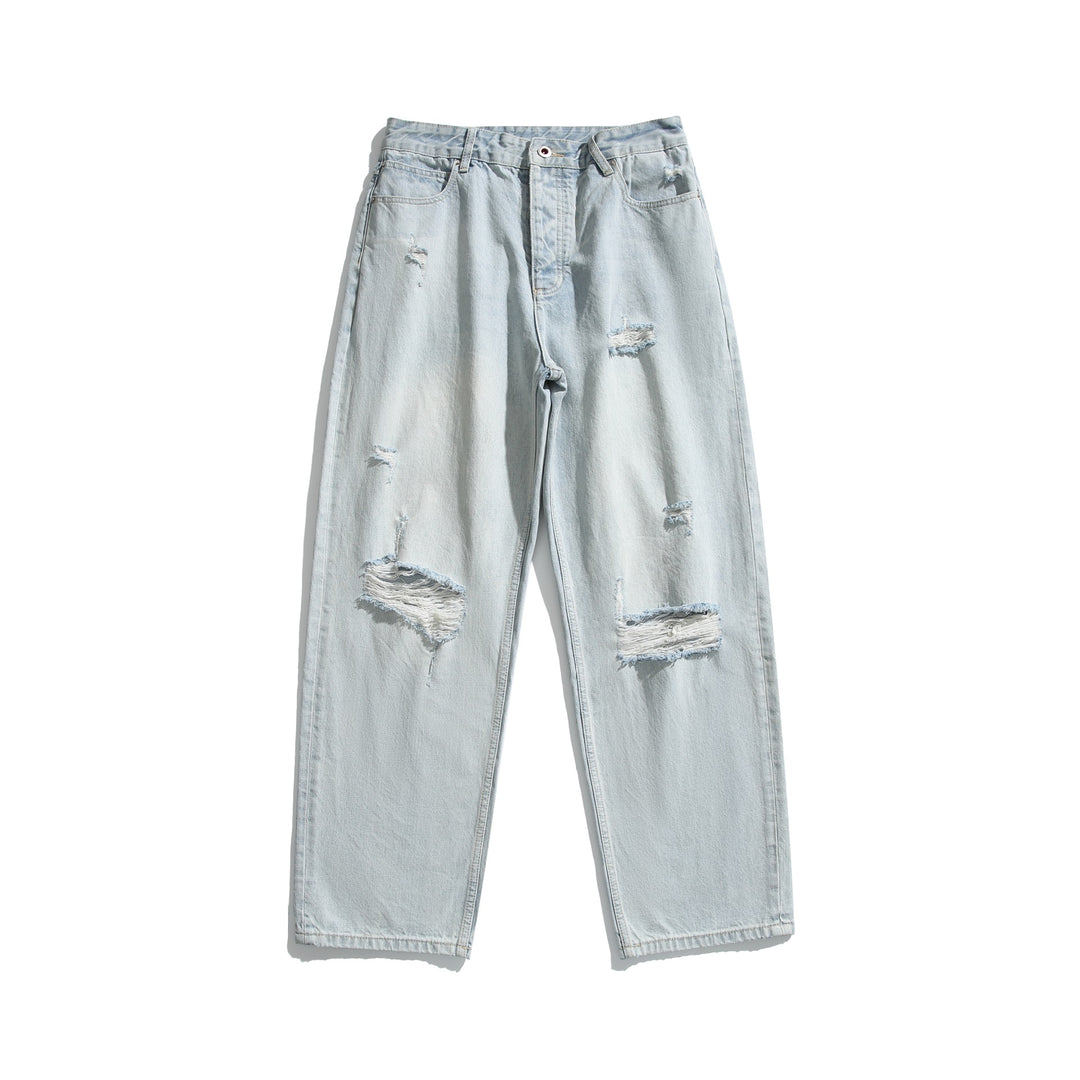 Damen High‑Waist Relaxed‑Straight Jeans mit Destroy‑Effekt und weitem Bein Shop Nory