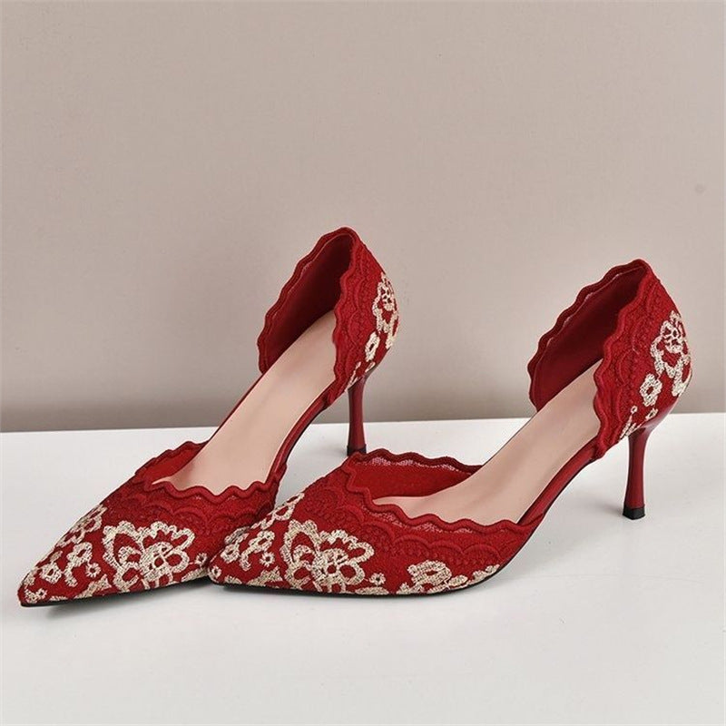 Damen elegante Slingback-Pumps mit zarter Spitzenverzierung