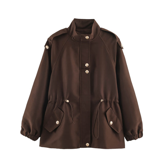 Damen Kurzjacke im Utility‑Stil mit Tunnelzug, Raglanärmeln und Metallknopfleiste Shop Nory
