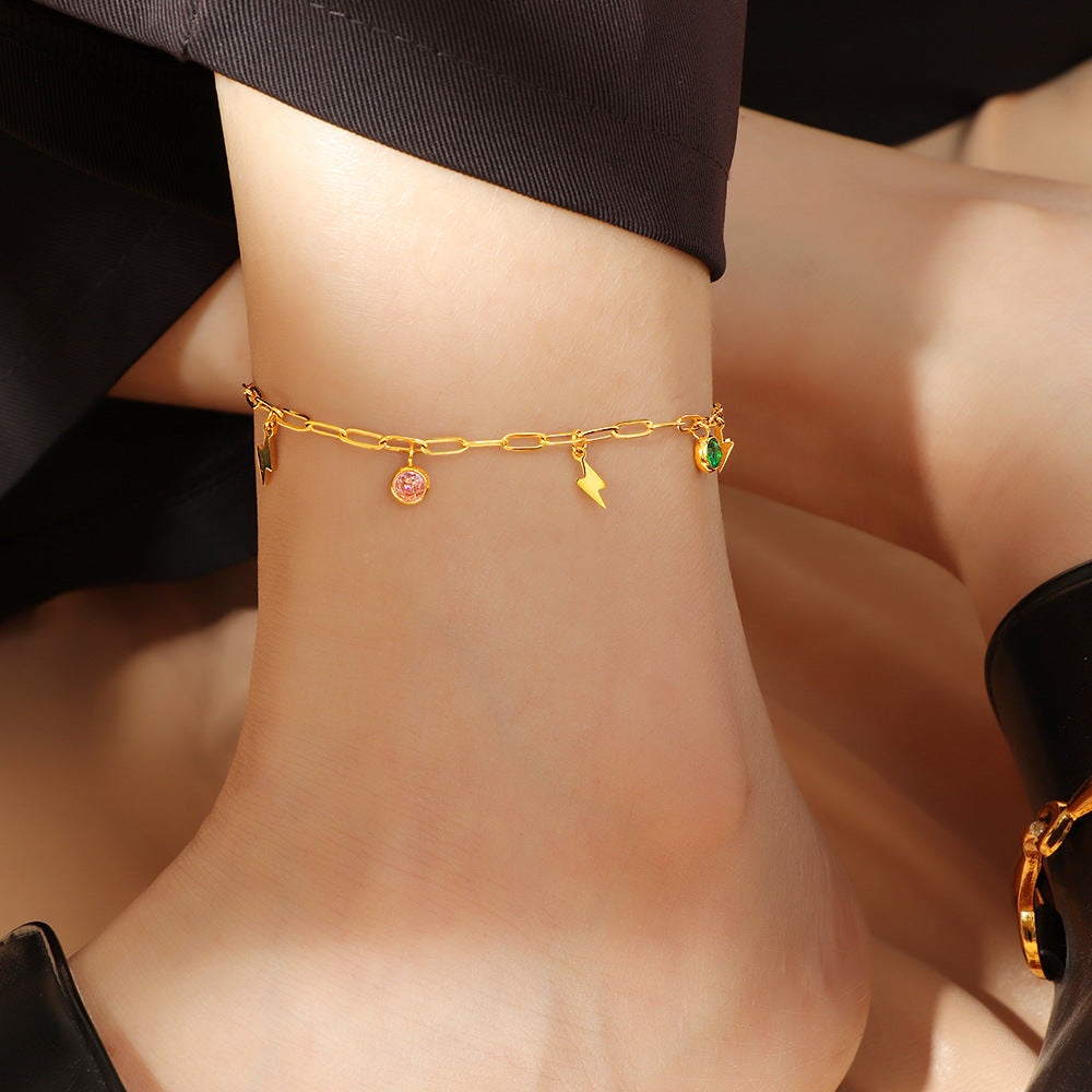 Damen Fußkette mit charmantem Blitz-Design und bunten Kristallen Shop Nory