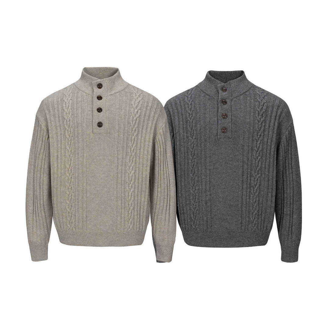 Herren Grobstrukturierter Strickpullover mit Stehkragen und Knopfleiste Shop Nory