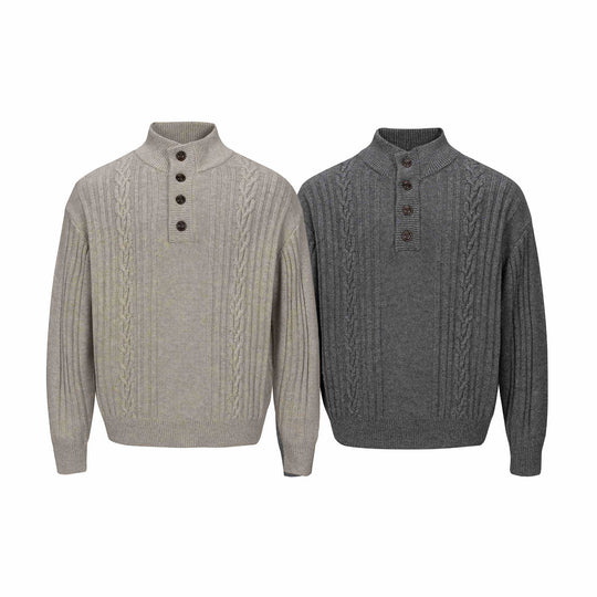Herren Grobstrukturierter Strickpullover mit Stehkragen und Knopfleiste Shop Nory