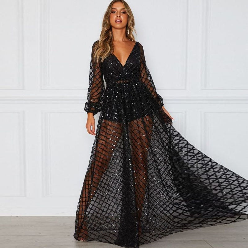 Damen Elegantes Transparenzkleid mit glanzvollen Akzenten