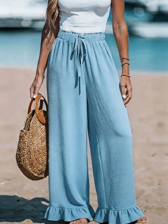 Damen Leichte Leinenhose mit weitem Bein und elastischem Bund Shop Nory
