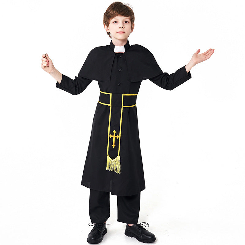 Männer Priester Kostüm mit Umhang und goldenen Accessoires Shop Nory