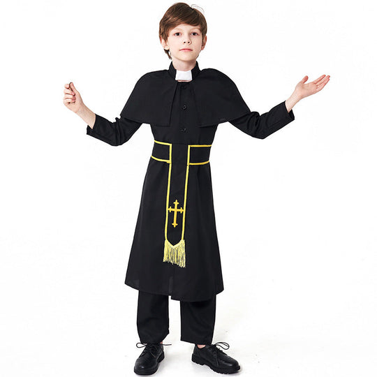 Männer Priester Kostüm mit Umhang und goldenen Accessoires Shop Nory