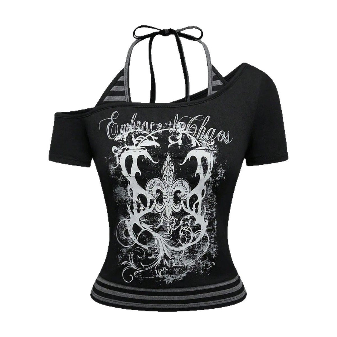 Damen Off-Shoulder Top mit grafischem Design