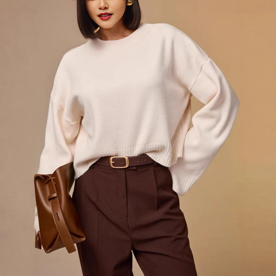 Damen Modischer Cropped Pullover mit weitem Schnitt