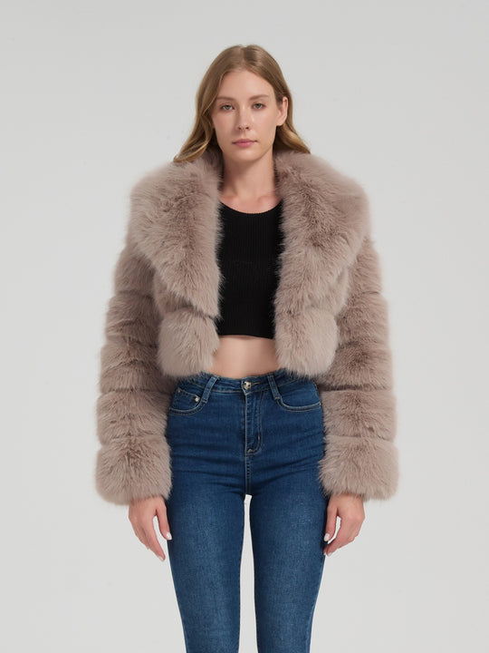 Damen Kurz geschnittene Kunstpelz‑Bolerojacke mit voluminösem Schalkragen Shop Nory
