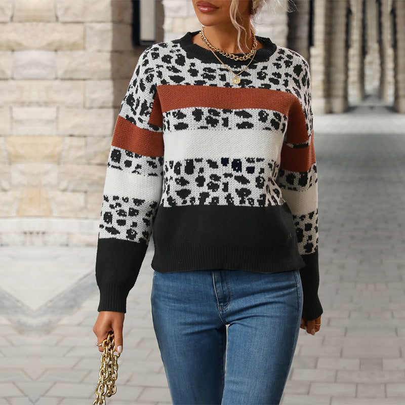 Damen Feinstrickpullover mit Animalprint‑Blockstreifen und geripptem Saum Shop Nory