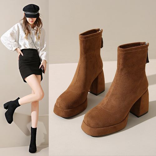 Damen Plateau‑AnklShop Noryoots aus Veloursleder mit hohem Blockabsatz Shop Nory