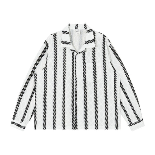 Unisex Leichte Hemdjacke mit Camp-Kragen, Relaxed‑Fit und vertikalem Zopfstreifenmuster Shop Nory