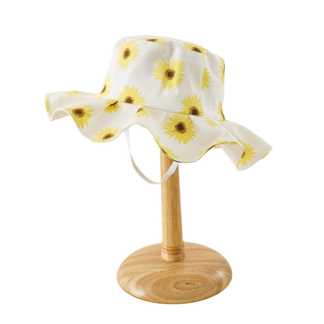 Damen Sonnenhut mit breiter Rüschenkrempe und Sonnenblumen‑Print Shop Nory