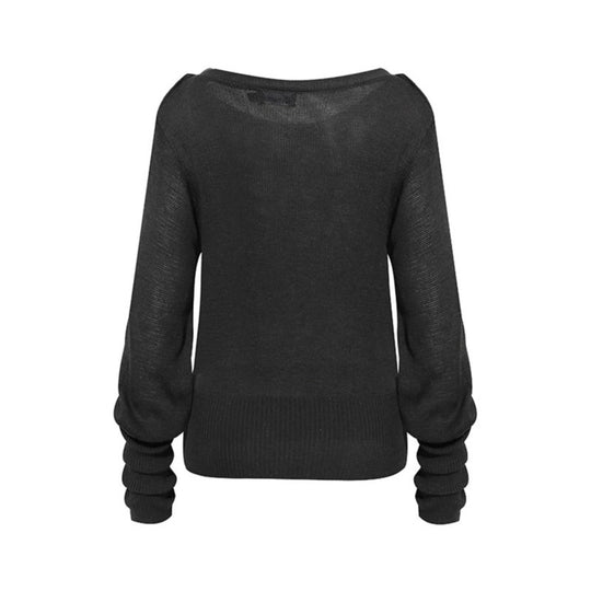 Damen Leichter Feinstrick-Pullover mit überschnittenen Schultern und langen Raffärmeln Shop Nory