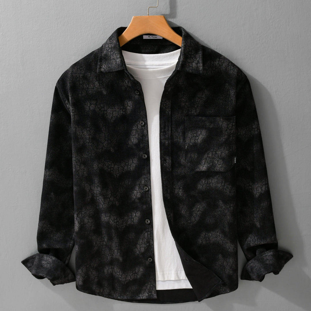 Herren Samtiges Hemdjacken-Overshirt mit tonalem Muster und Brusttasche Shop Nory