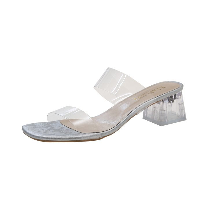 Damen transparente Mules mit blockiertem Acrylabsatz