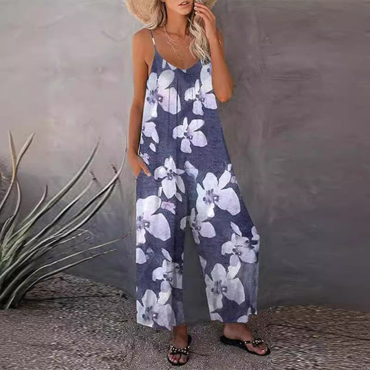Damen lässiger Jumpsuit mit zartem Muster