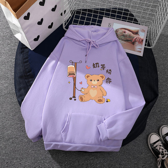 Damen nan Kapuzenpullover mit minimalistischer Grafik, lockerer Oversize-Passform und Kängurutasche Shop Nory