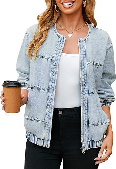Damen Jeansblouson im Bomberstil mit Rundhals, Galonnähten und elastischem Saum Shop Nory